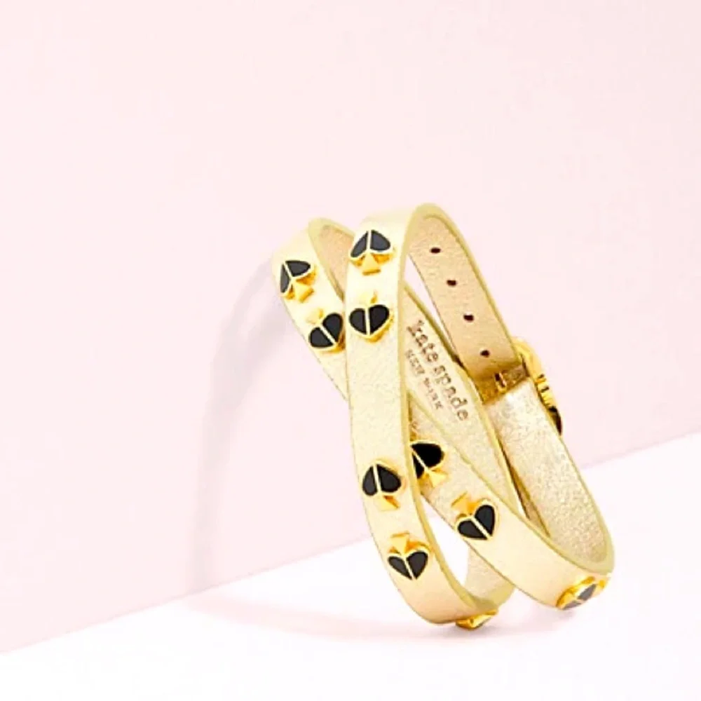 Kate spade Heritage Double Wrap Leather Gold and Black Bracelet - Picture 2 of 5